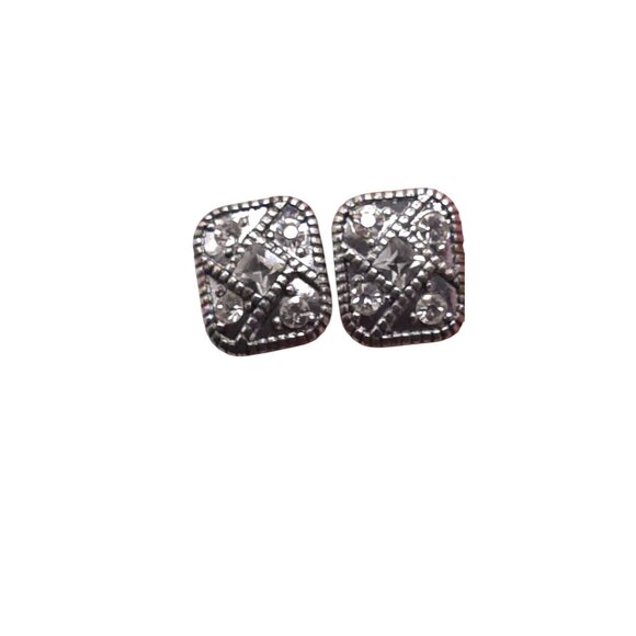 Vintage-Inspired Rhinestone Square Clip-On Earrings - Picture 6 of 9